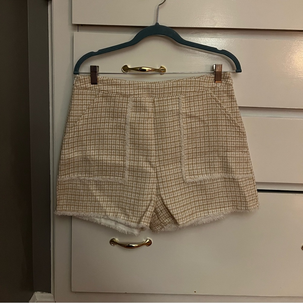 Plaid Print High Waisted Raw Trim Shorts